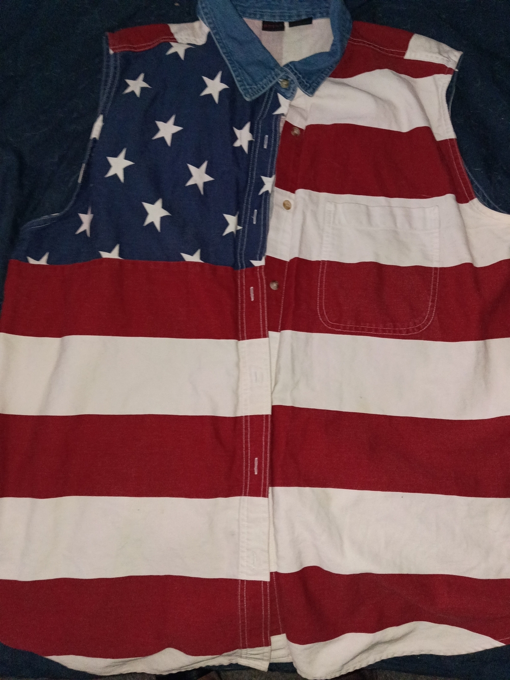 American Flag Sleeveless Button-Up Shirt - Red, White & Blue By Quiz Woman 20w